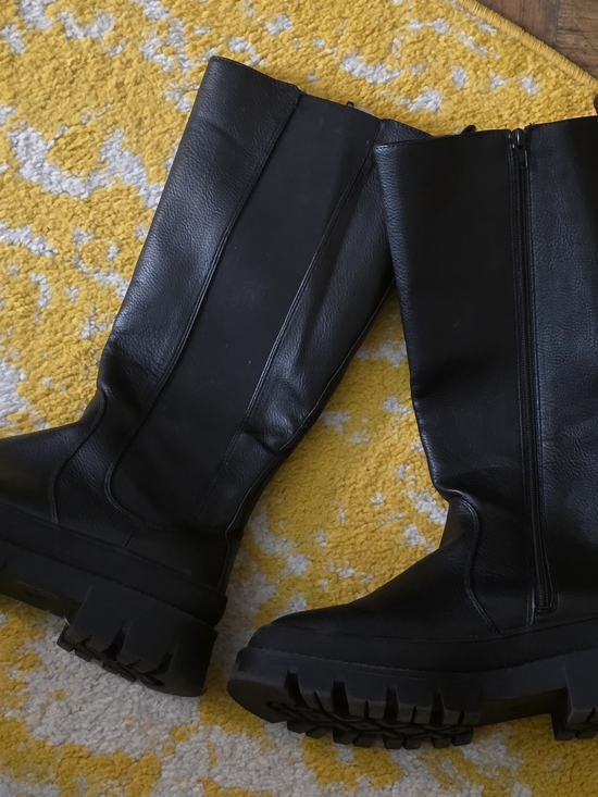 Shoes - Black Chunky Platform Knee-High Boots